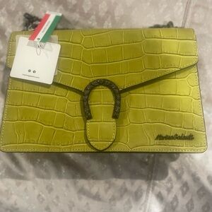 Marina Galanti Lime Croc-Embossed LARGE Crossbody Bag